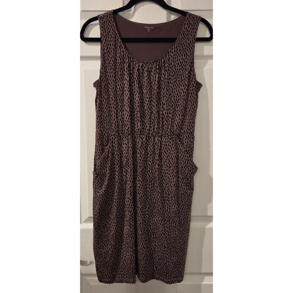 Garnet Hill Dress M Brown Black Tencel Abstract Print Sleeveless Pockets
